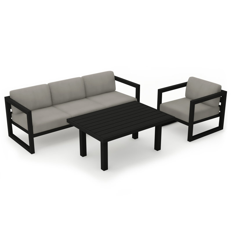 Avion Classic 3 Piece Sofa Set - Black - Canvas Charcoal, Black, Canvas Charcoal Sunbrella® Canvas