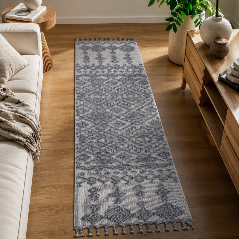 Tapis de couloir intérieur / extérieur 2X8 blanc / gris NAAR Guros Collection, Runner 2'2" x 8'
