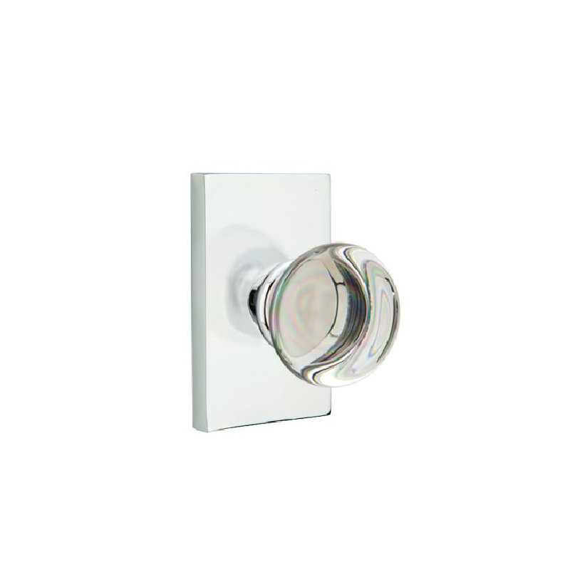 Providence Knob with Rectangle Rosette, Polished Chrome