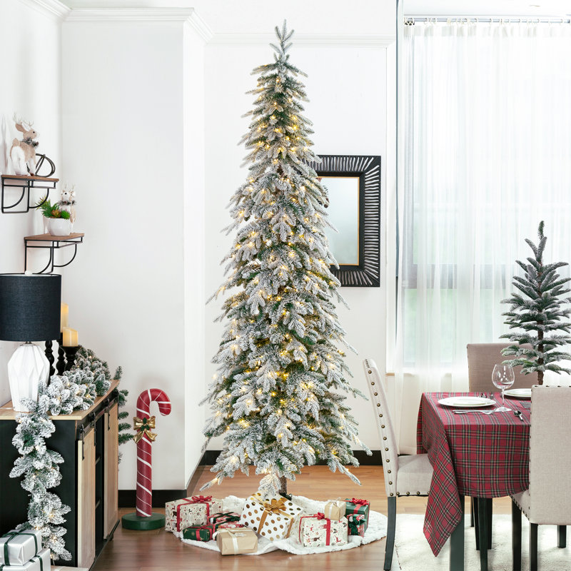 Hersi Flocked/Frosted Realistic Spruce Christmas Tree with LED Lights, 7.5 ft