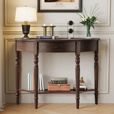 Console rustique demi-lune avec tiroir et tablette