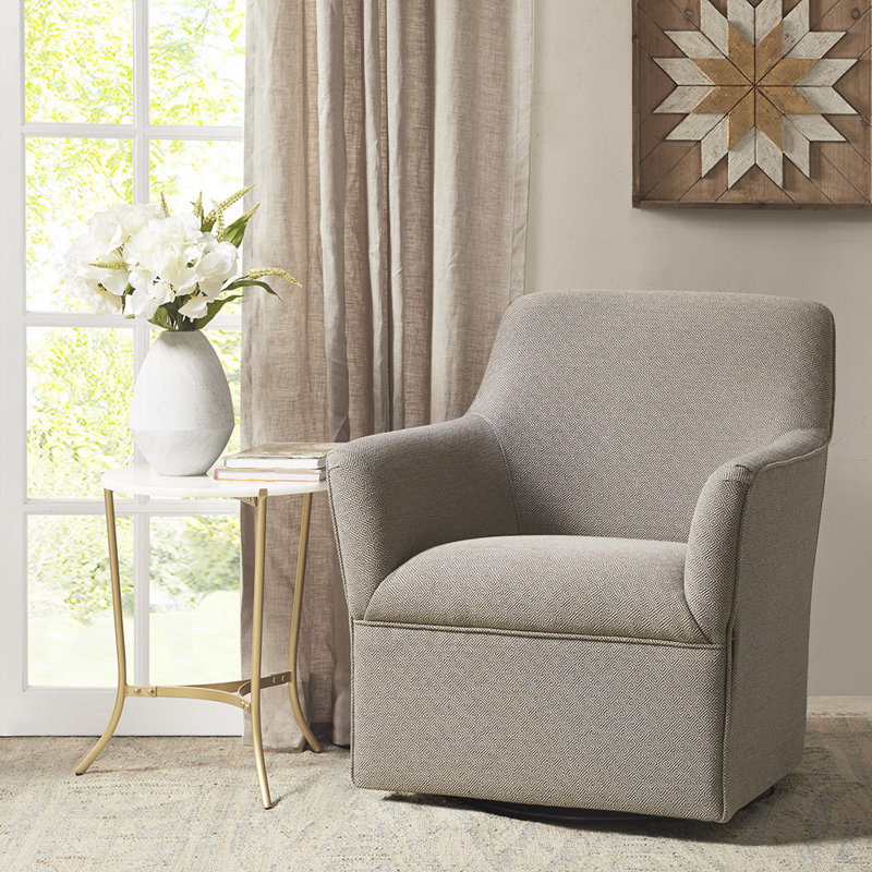 Augustine Upholstered Swivel Armchair, Gray/Taupe