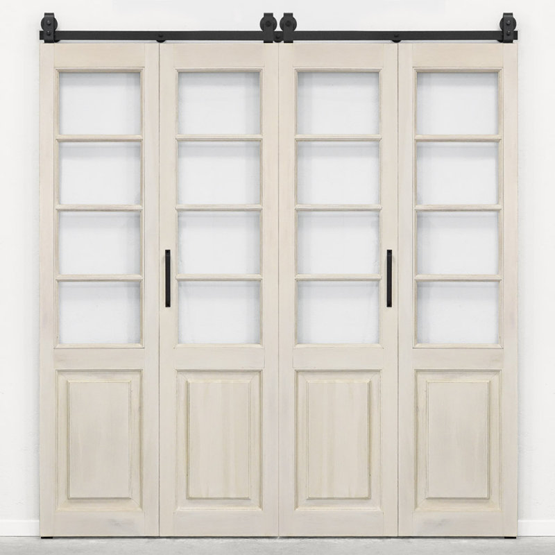 Double Bi-Folding System Solid Oak Barn Door PROVINS, White