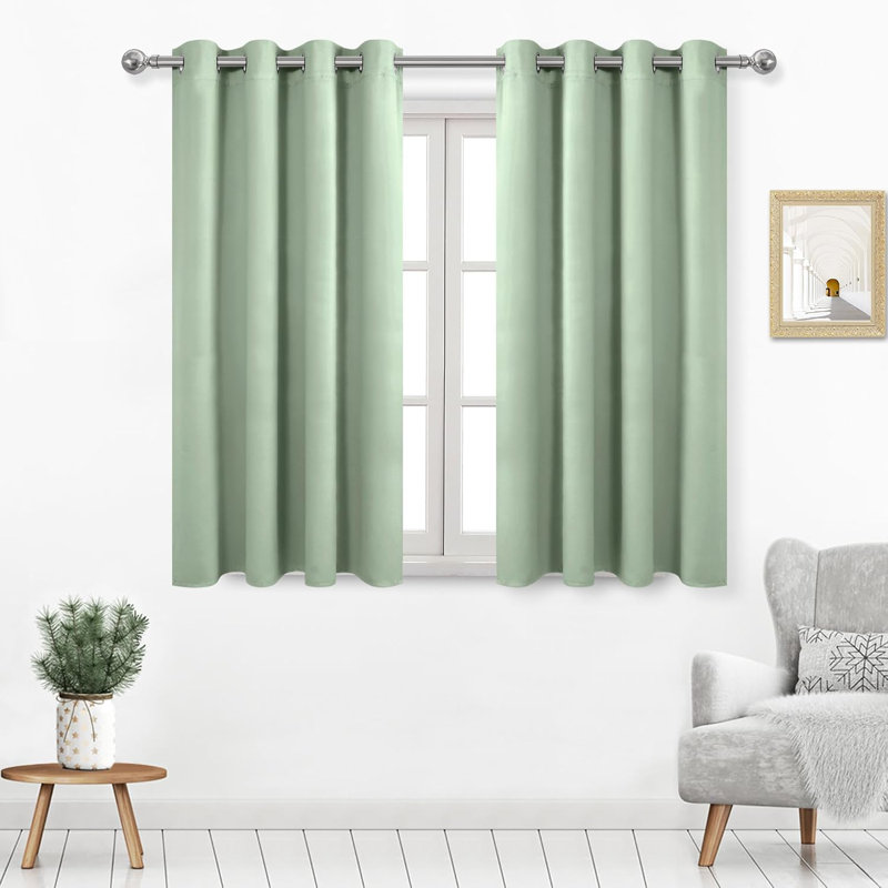 2 Thick Panels Room Darkening Blackout Curtains, Thermal Insulated Block Out Light Grommet Drapes, 42" W x 45" L, Light Green