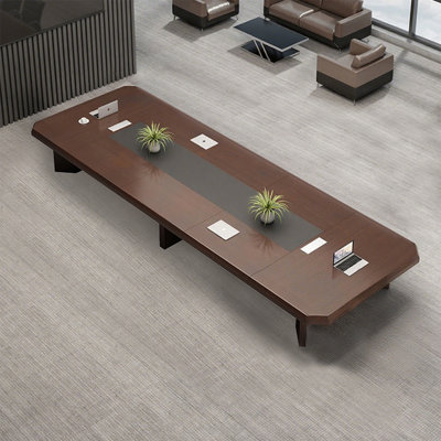 Modern Minimalist Walnut-Coloured Rectangular Conference Table
