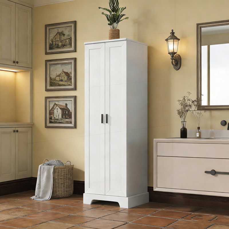 Armoire de rangement avec deux portes pour salle de bain, bureau, tablette réglable, panneau de fibres à densité moyenne