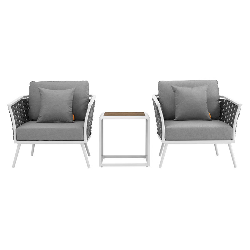 Ensemble de canapé modulaire d'extérieur en aluminium 3 pièces Modway Stance, gris, Blanc