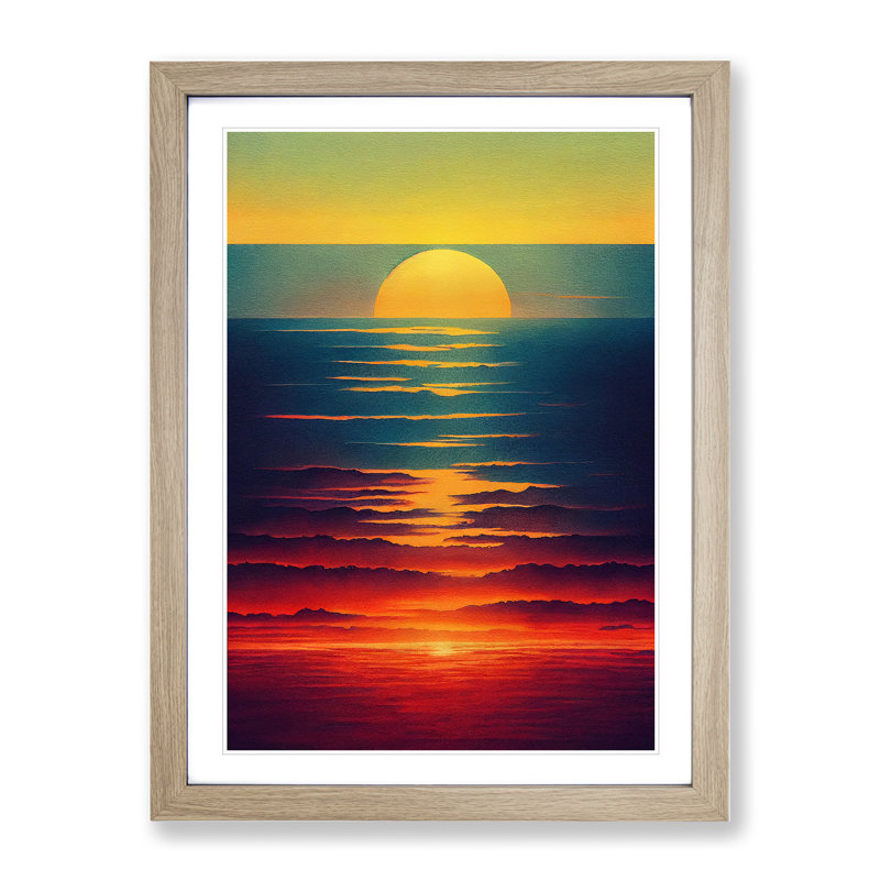 Sunset Watercolour Art No.6 - Wall Art, 48cm H x 36cm W, Oak Framed Paper, White
