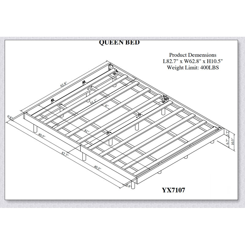 Modern Design Floating Platform Bed Frame, Grey, Queen