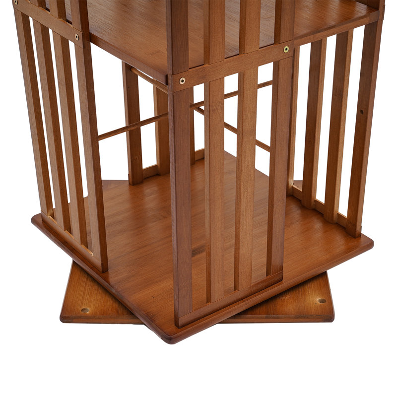 5-Tier Rotatable Bookshelf Floor Standing Book Storage Display Rack, Tan