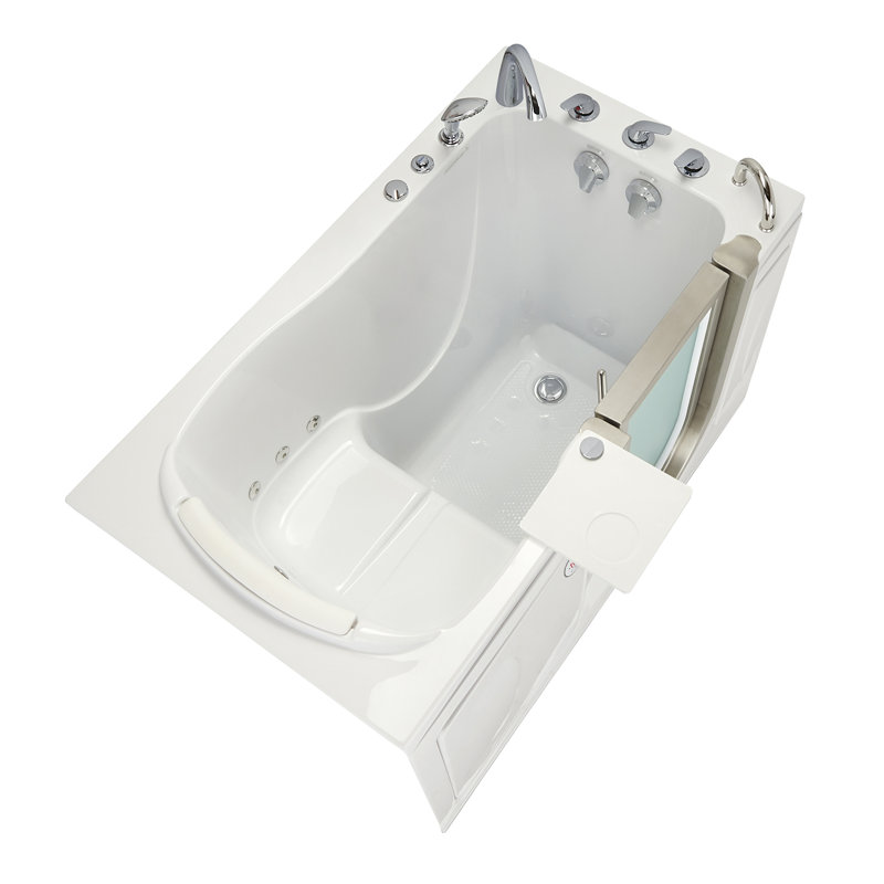 Ella Petite 28"x52" Acrylic Hydro Massage Walk-In Bathtub with Right Inward Swing Door, Heated Seat, 5 Piece Fast Fill Faucet, 2" Dual Drain