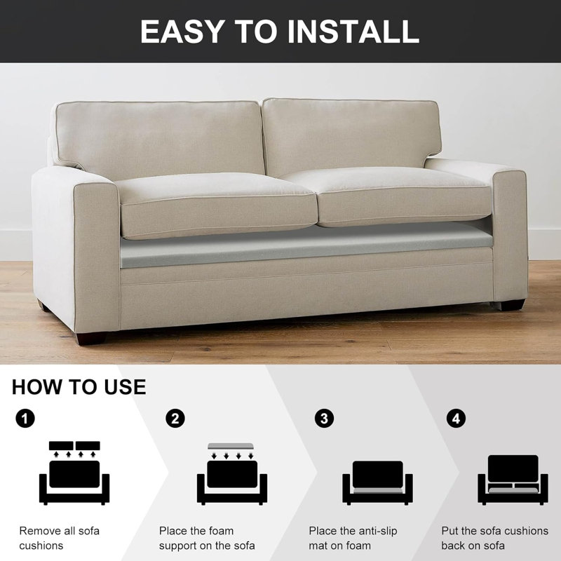 Couch Cushion Support For Loveseat Sofa High Density Foam 44"X20" Inches Sofa Couch Supports For Sagging Cushions Light Grey 1PC