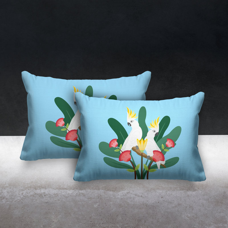 Coussin lombaire intérieur / extérieur Flocked Birds, Bleu