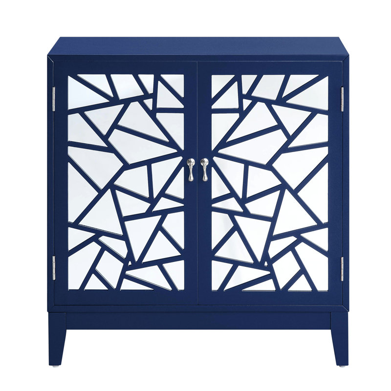 Console bleue au look de style design - 2 portes de rangement, bois composite, plateau de table de 18 mm d'épaisseur, table d'appoint rectangulaire avec attrape magnétique