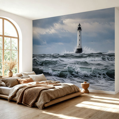 Wall Mural Peel and Stick Wallpaper Lighthouse coastal water sea ocean beach Self-Adhesive Removable Contact Paper Wall Decor for Living Room Bedroom 69"H x 96"W
