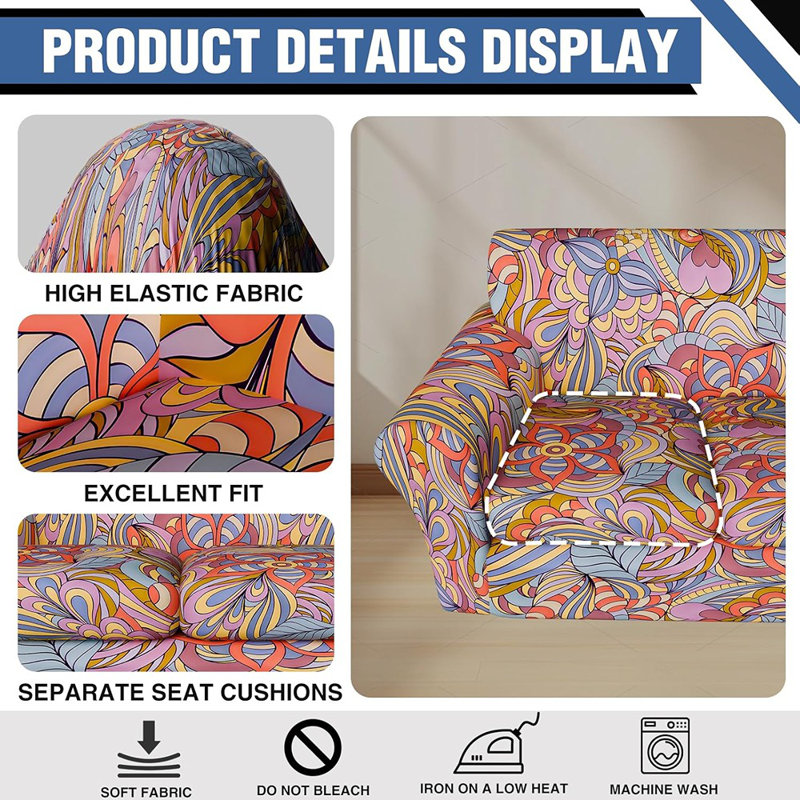 Housse de canapé | Floral | Housse extensible à 3 coussins avec fond élastique, lavable, adaptée aux animaux de compagnie, ajustement universel