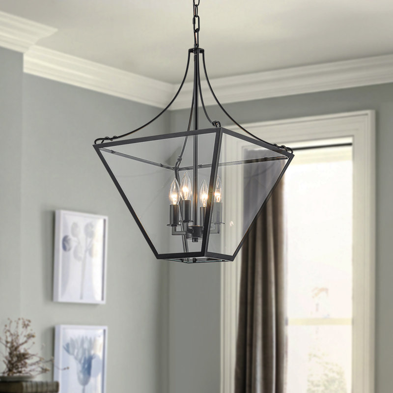Luminaire suspendu lanterne 4 lumières avec verre transparent