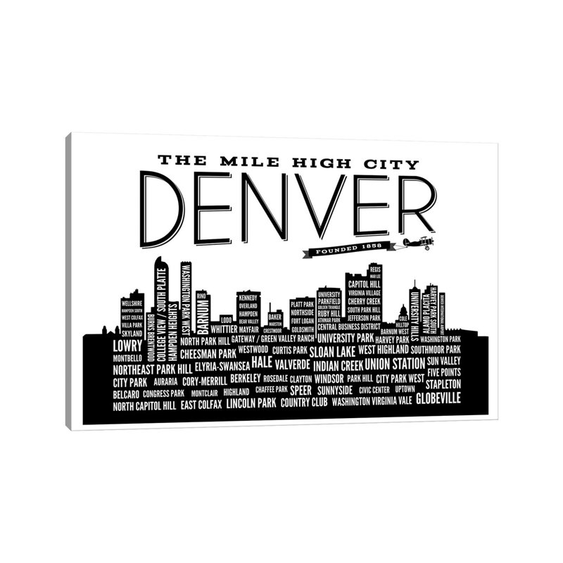 Denver Neighborhoods Skyline by Benton Park Prints - Wrapped Canvas Gallery-Wrapped Canvas Giclée, 20.32 cm H x 30.48 cm W