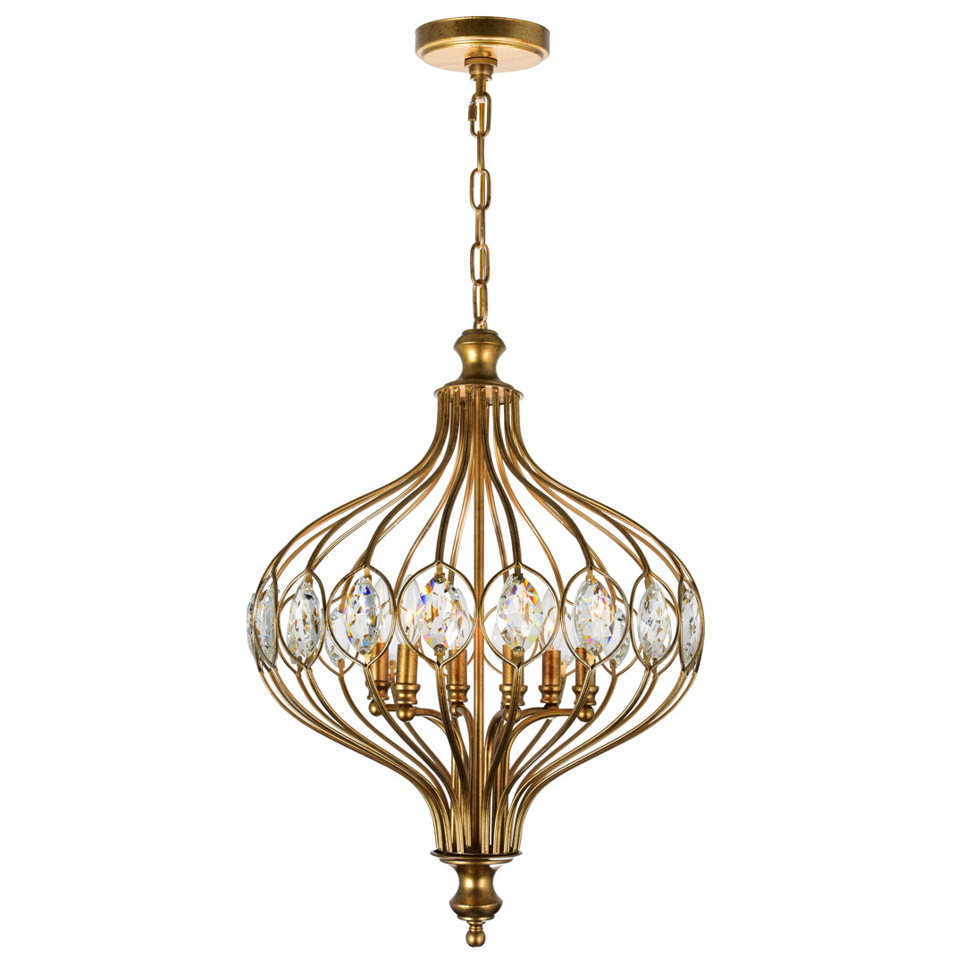 19" Antique Bronze Chandelier for Dining Room, Foyer – 6-Light Starburst Design with Faceted Crystals & E12 Base – LED Compatible, Grandmillennial Style – BACL Certified House of Hampton®