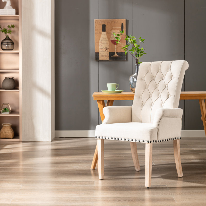 20.5'' H Tufted Linen Upholstered Armchair, Cream