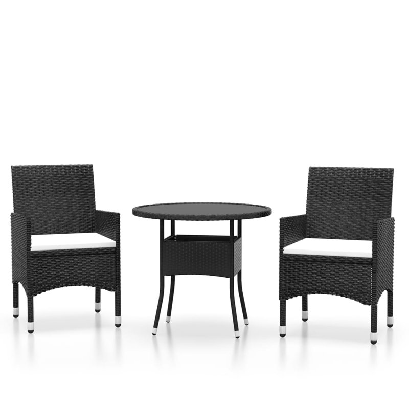 Solid Wood and Poly Rattan Garden Bistro Set, Black, Black