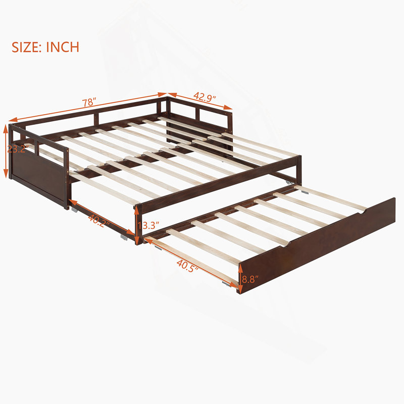 Extending Daybed With Trundle, Wooden Daybed With Pull-Out Bed For Extra Sleeping Space And Versatility, Ideal For Guest Rooms And Sleepovers