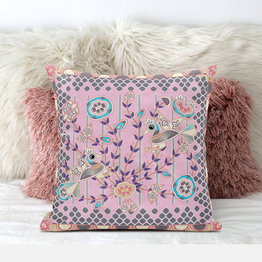 Pond Peacock Floral Square Cushion With Filling