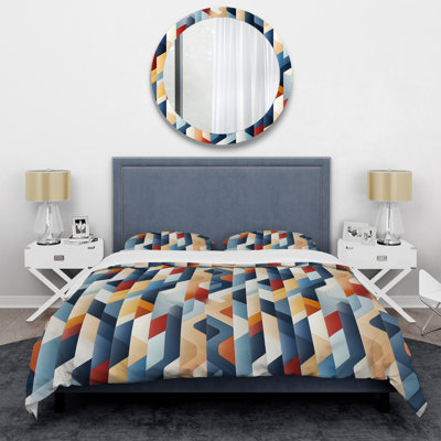 Blue And Orange Striped Lines Pattern Duvet Cover