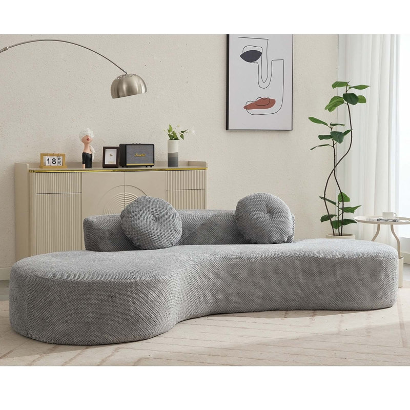 Modern Minimalist Curved Sofa with Soft Pillows and No Assembly Required