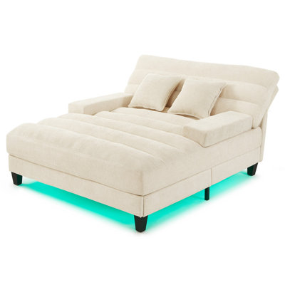 Oversized Chenille Chaise Lounge with Adjustable Backrest and LED Lights by Brayden Studio