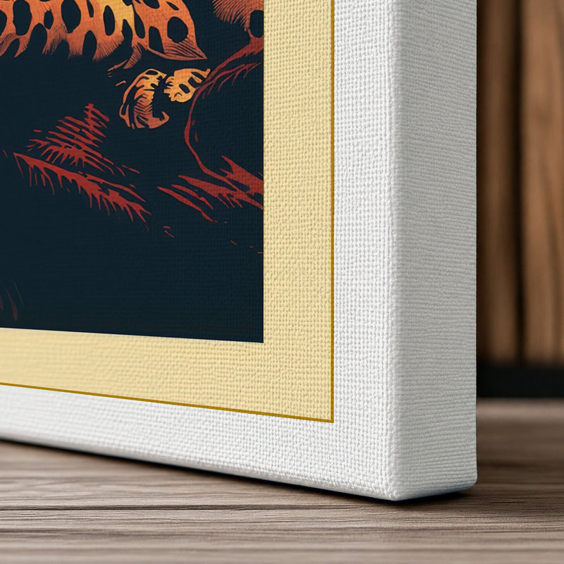 Leopard at Sunset Boho 1 Piece Wrapped Canvas Wall Art, 24x16 - 61.0 x 40.6 cm, White Border