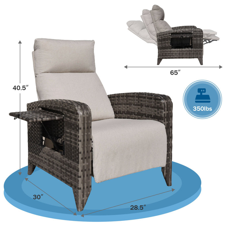 Dasai Wicker Outdoor Recliner Chair with Table, Beige, Brown/Dark Gray