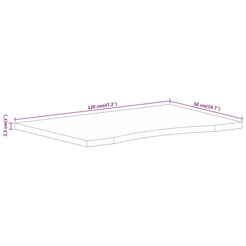 Merna Desk Table Top, 2.5cm H x 120cm W x 50cm D, Rough Mango Natural