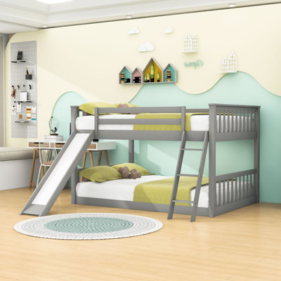 Wooden Full Over Full Bunk Bed With Reversible Slide And Ladder