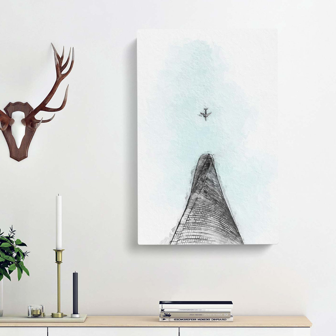 Airplane Above the World in Abstract - Wrapped Canvas
