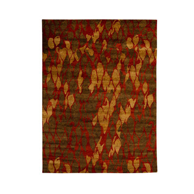Wool Abstract Area Rug in Red