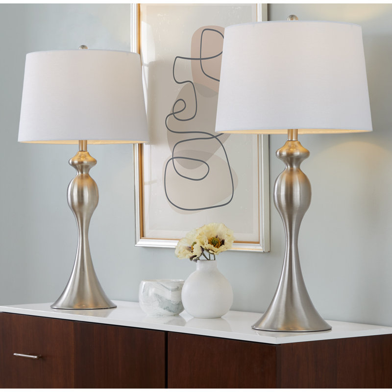 Ensemble de lampes de table en métal 30 po avec abat-jours empire Kateryn, Ivoire ivoire, Argent argent