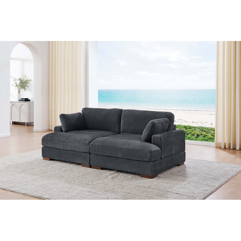 89'' Corduroy Sleeper Sofa, Gray