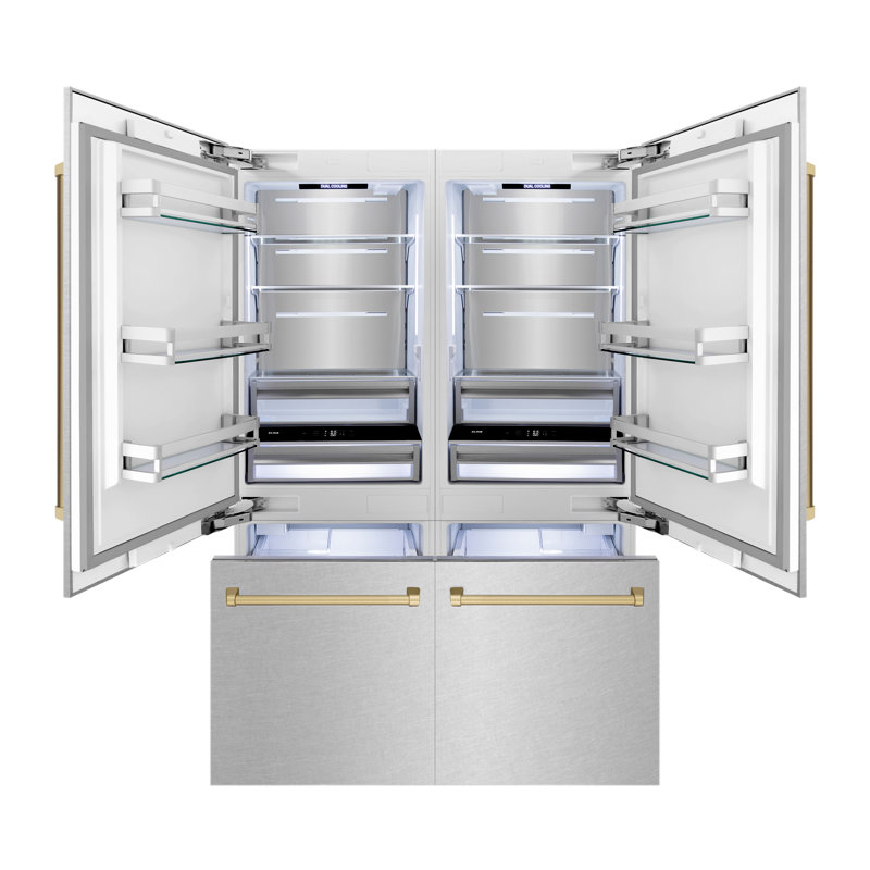 ZLINE 60" Autograph Edition 32.2 cu. ft. Built-in 4-Door French Door Refrigerator, Satin Stainless Steel, Champagne Bronze