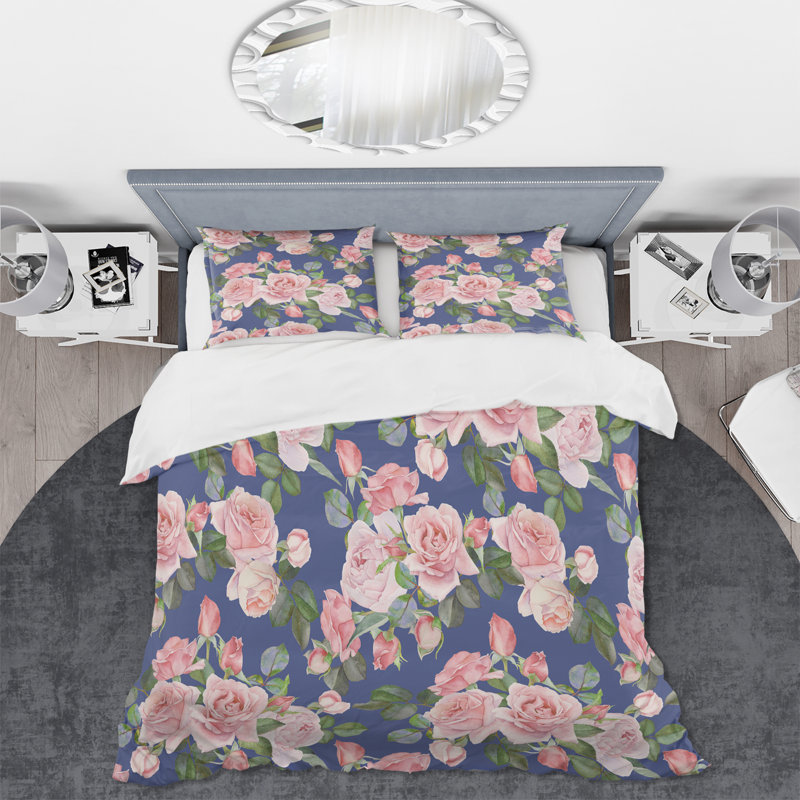 Roses rétro - ensemble de housse de couette traditionnel - microfibre de polyester