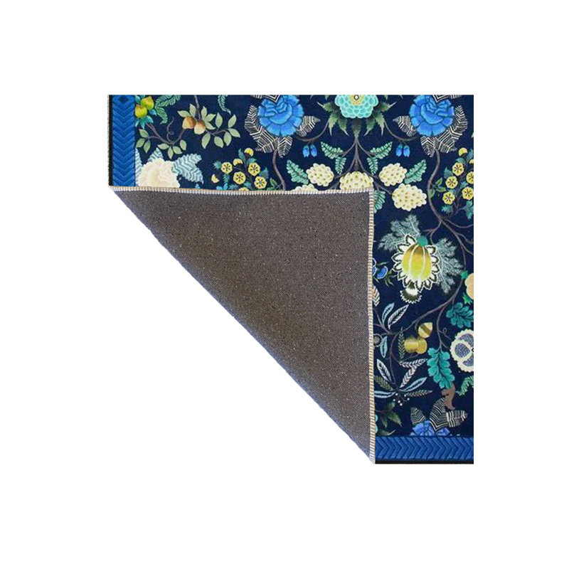 Tapis bleu à motif floral lavable à la machine, Sous-tapis carré 3 pi 3 po inclus