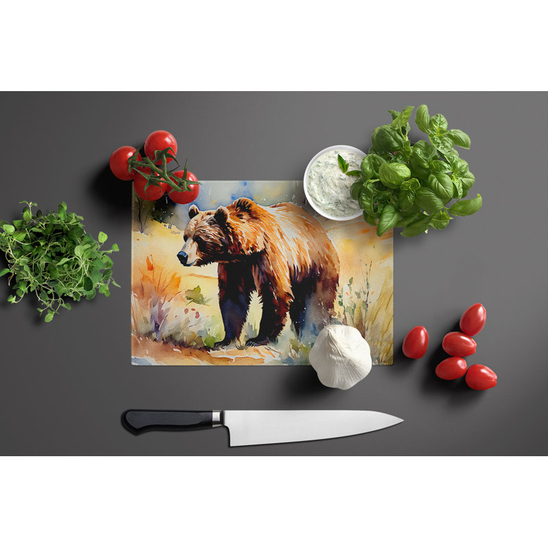 Grizzly Bear Glass Cutting Board Large
