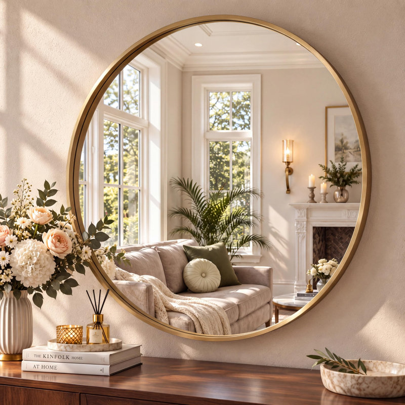 Aluminium Cylinder Wall Makeup / Shaving Mirror, 90L x 90W, Gold