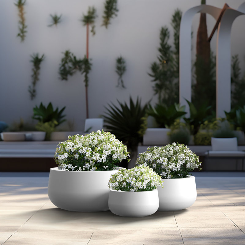 Ensemble de pots à fleurs en béton 3 pièces Lupin, Blanc frais