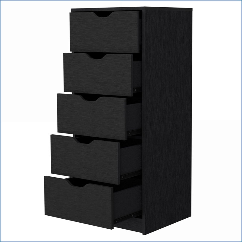Commode, commode haute 5 tiroirs avec rangement | Noir | Panneau de particules, Noir