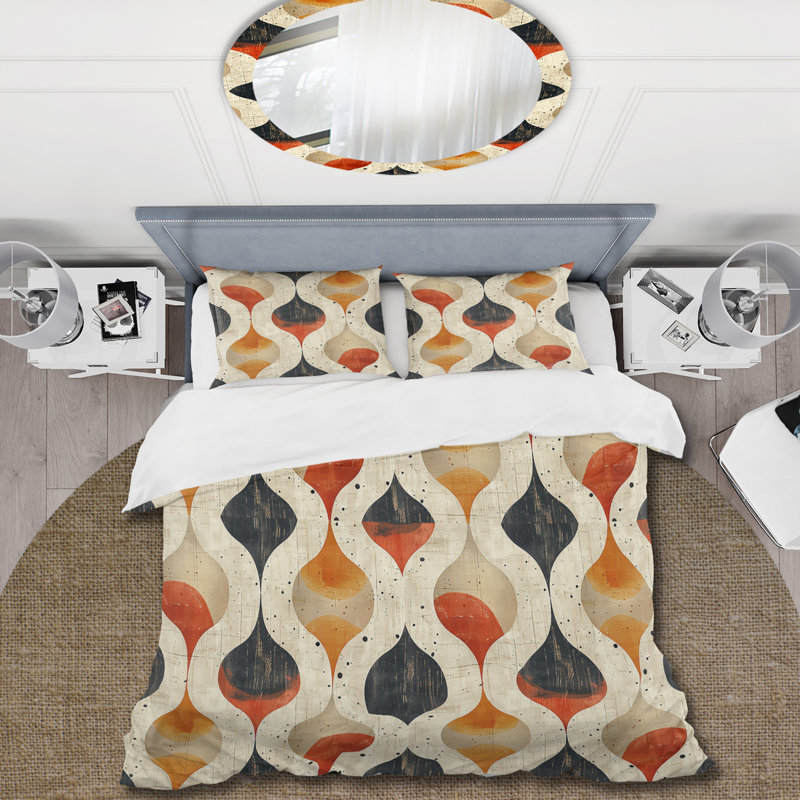 Ensemble de housse de couette orange noir quadrilobe Elegance III - Mid-Century