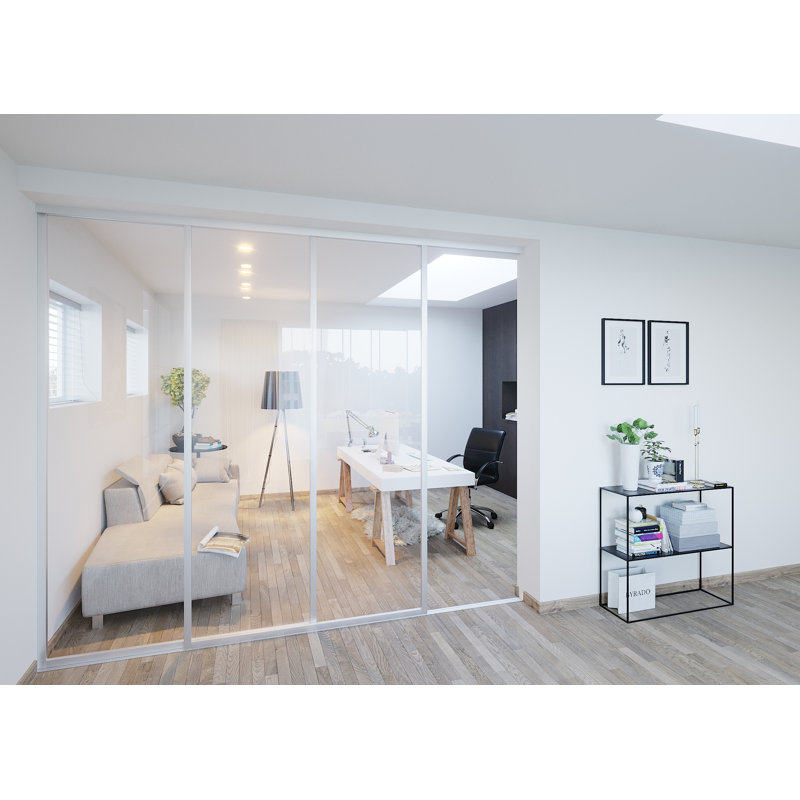 Paravent à panneau coulissant en verre transparent - Structure en aluminium avec technologie Silent Glide, L 80 po x H 80 po
