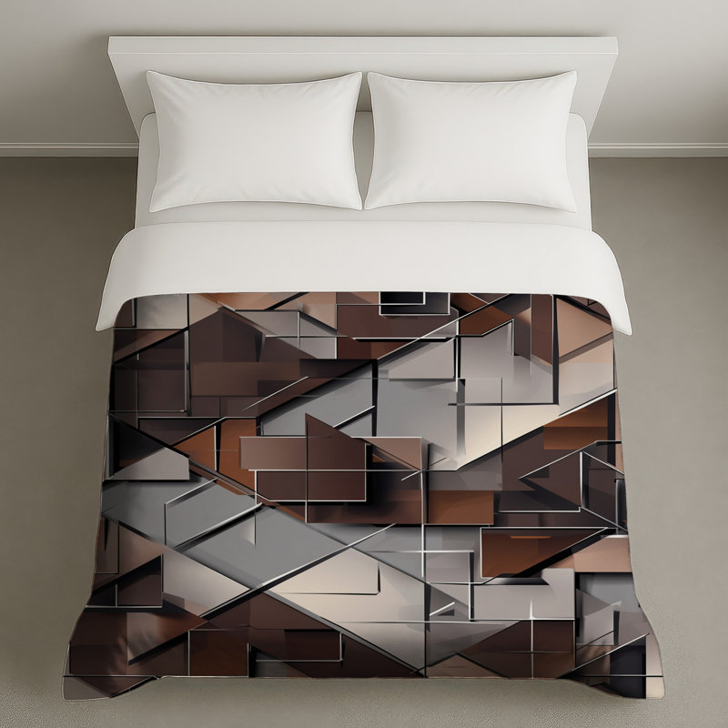 Housses de couette géométriques cubes gris brun, Très grand lit
