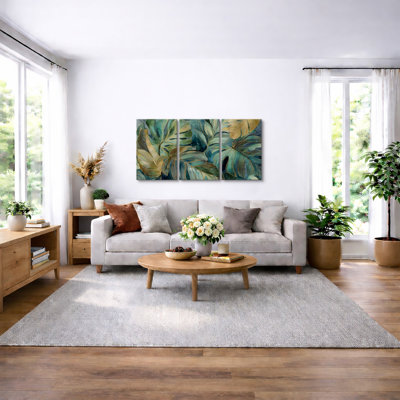 «Elegant Tropical Botanical Leaves», art abstrait vert sarcelle, images de nature abstraite sur toile, impression sur toile encadrée, 3 pièces
