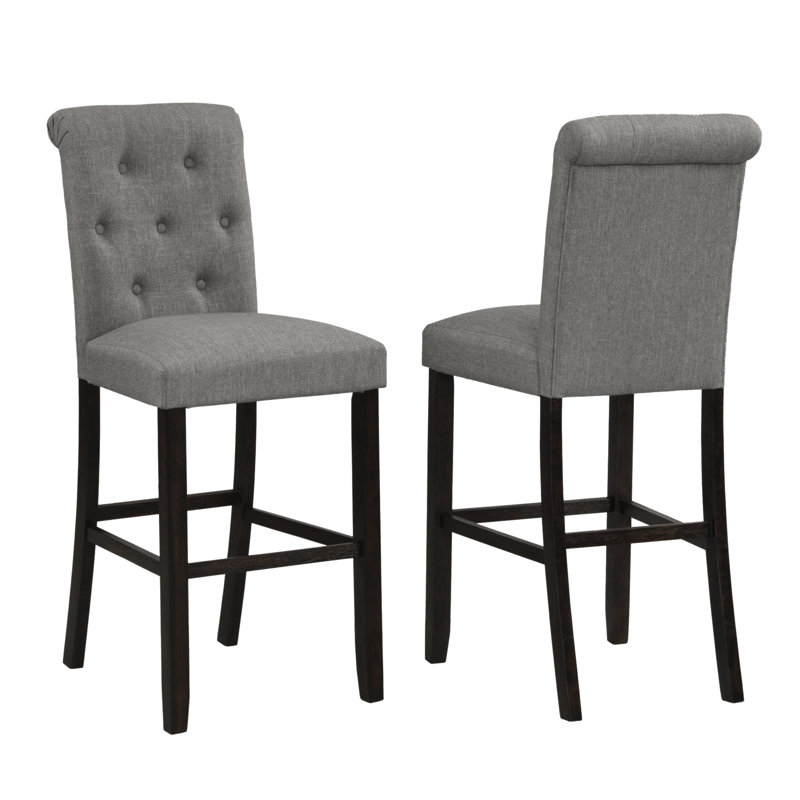 Tabouret de bar en bois massif Leviton, ensemble de 2, Gris